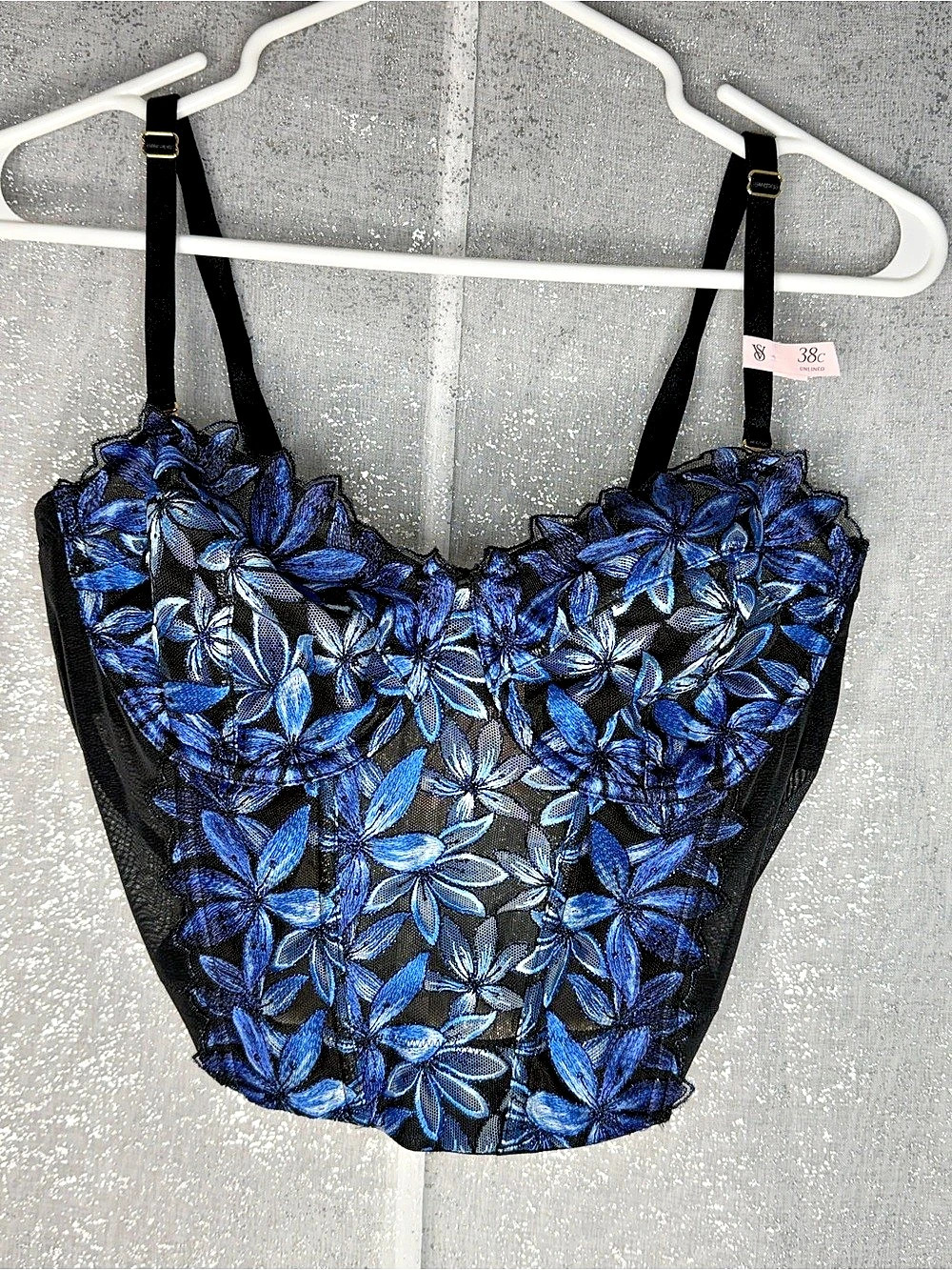 Victoria's Secret Unlined Embroidered Bra Bustier Floral Lace Bra 38c